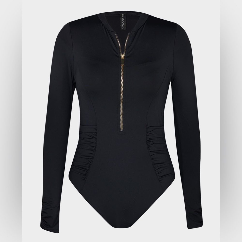 La Blanca Women’s True Black Island Goddess Shirred Rashguard Paddlesuit Small